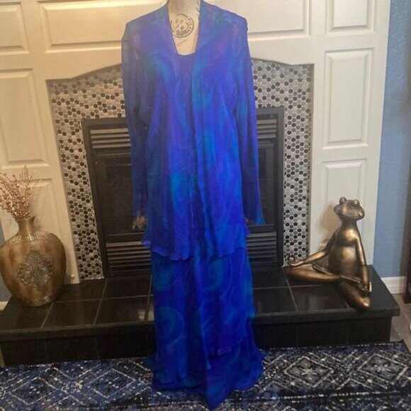 Simply silk blue and purple dress, size large, excellent used condition - Picture 1 of 11